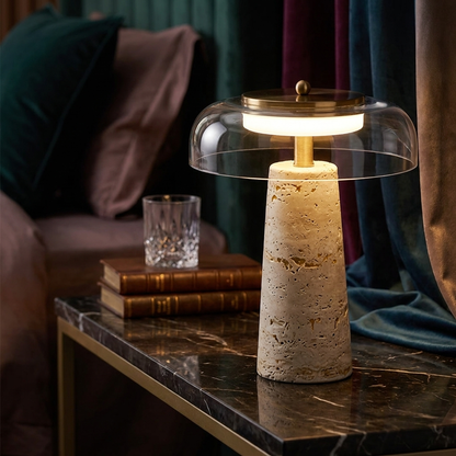 Wabi Sabi Travertine Glass Table Lamp