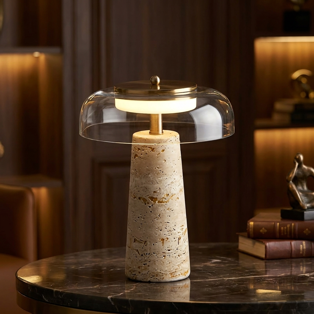 Wabi Sabi Travertine Glass Table Lamp