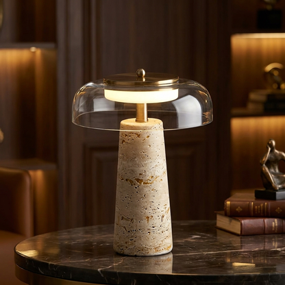 Wabi Sabi Travertine Glass Table Lamp