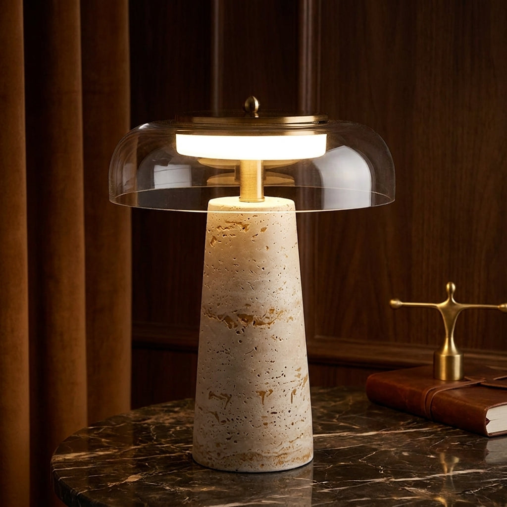 Wabi Sabi Travertine Glass Table Lamp
