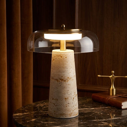 Wabi Sabi Travertine Glass Table Lamp