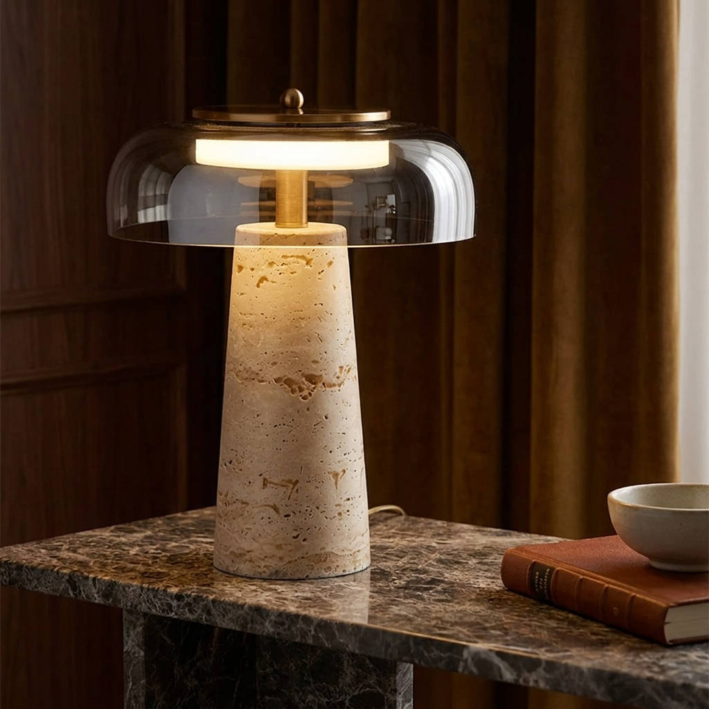 Wabi Sabi Travertine Glass Table Lamp