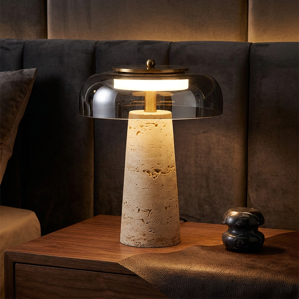 Wabi Sabi Travertine Glass Table Lamp