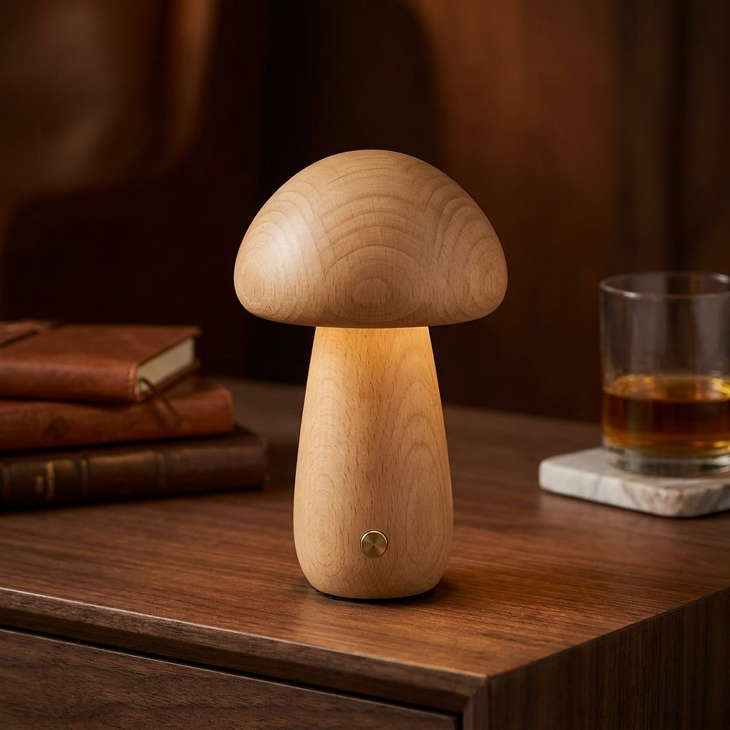 Wooden Mushroom Table Lamp