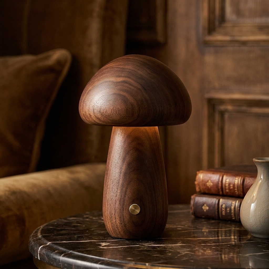 Wooden Mushroom Table Lamp