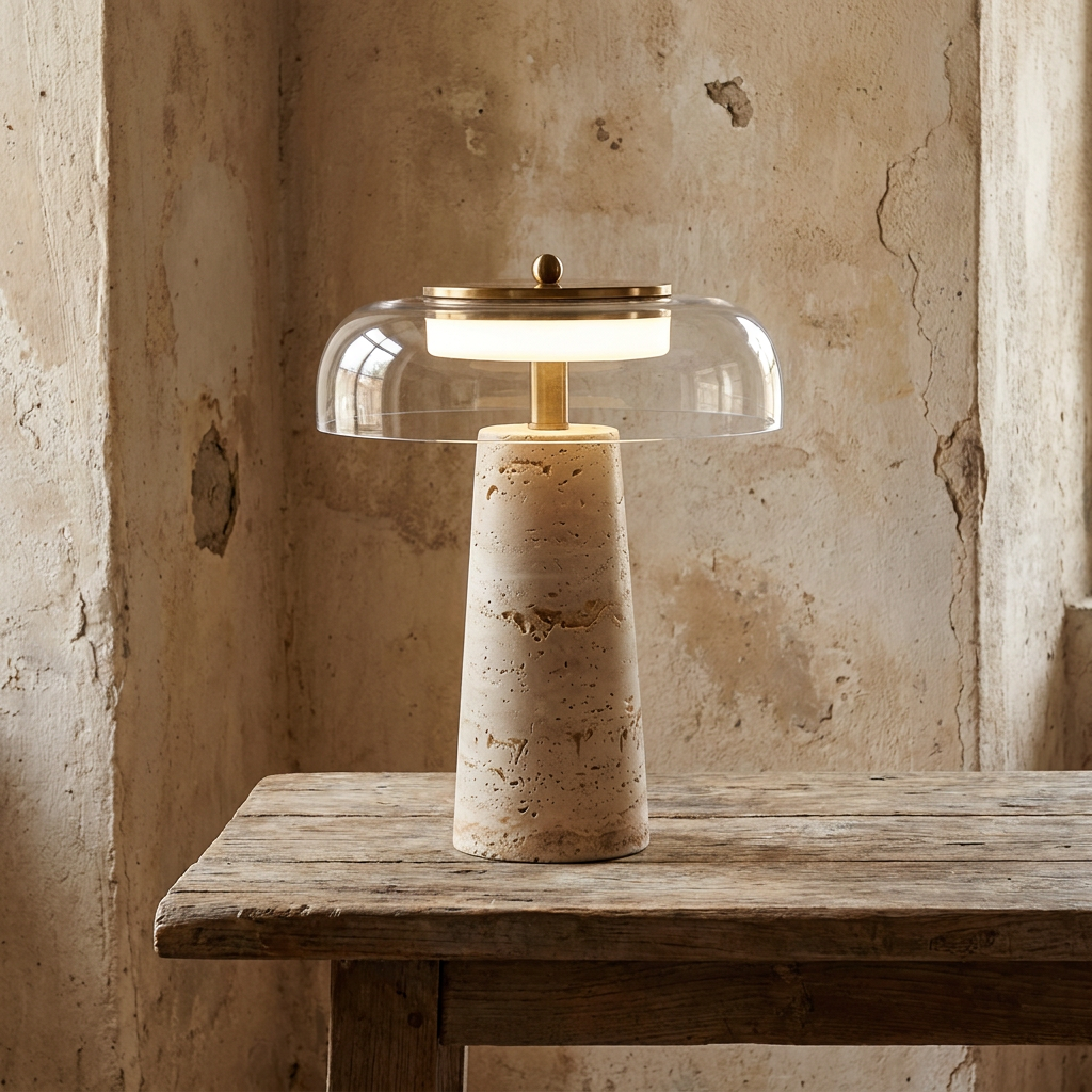 Wabi Sabi Travertine Glass Table Lamp