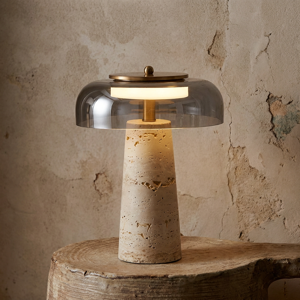Wabi Sabi Travertine Glass Table Lamp