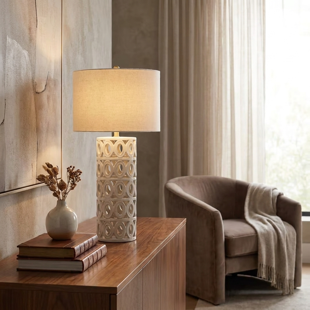 Geometric Cut-Out Ceramic Table Lamp
