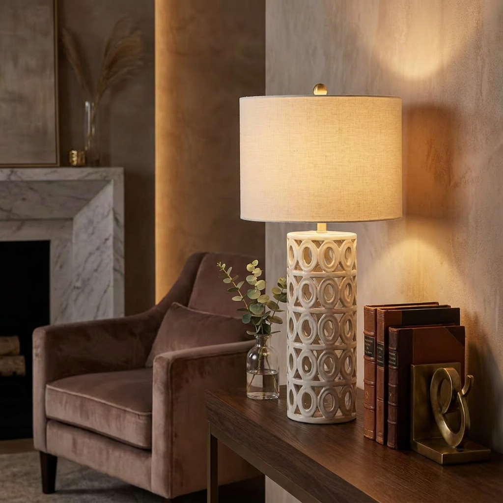 Geometric Cut-Out Ceramic Table Lamp