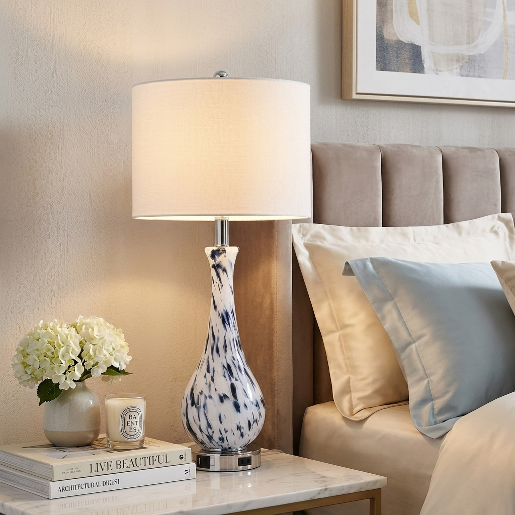Blue Glass Touch Table Lamp